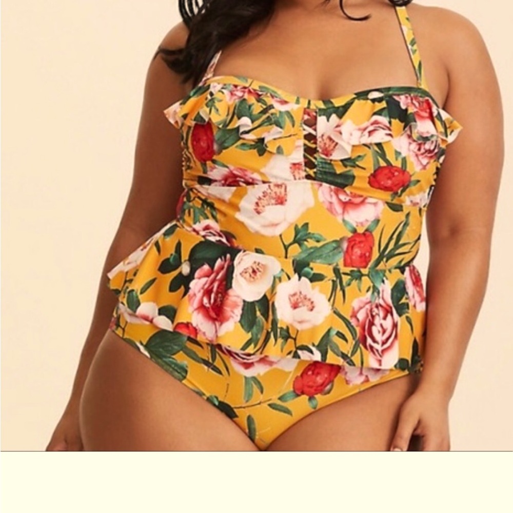 Torrid Peplum One piece Swim Suit Yellow 3 22/24